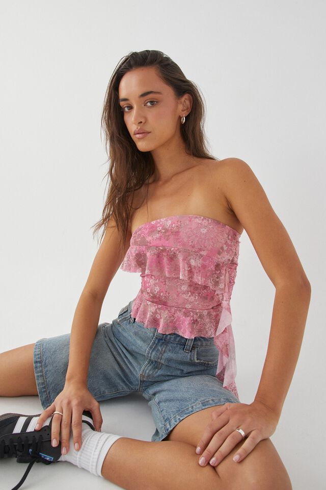 Giselle Strapless Frill Top, JOSEPHINE PINK