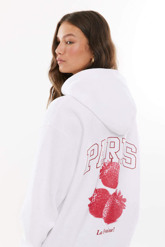 Paige Oversized Printed Hoodie, CLOUD WHITE/PARIS STRAWBERRY