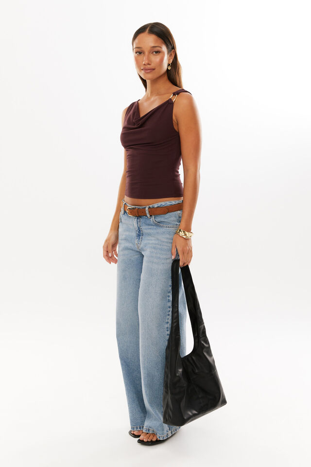 Soft Demi Cowl Neck Top, CHOC CHERRY