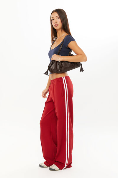 Elyse Sporty Pull On Pant, ROSEY RED/WHITE