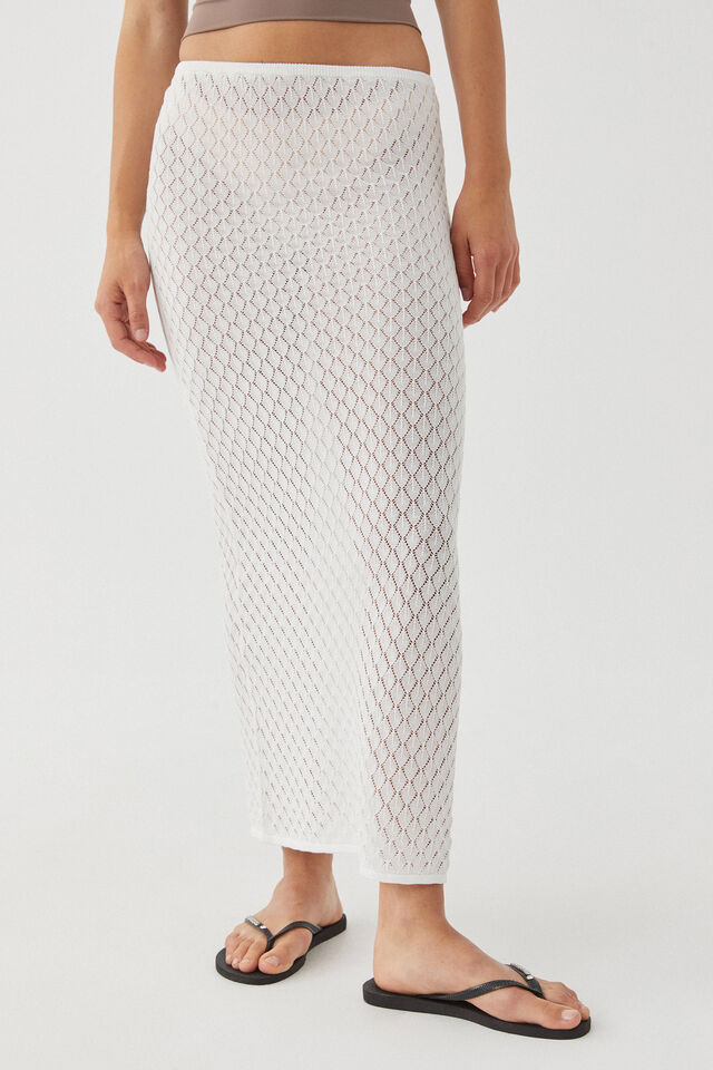 Mischa Crochet Maxi Skirt, WHITE