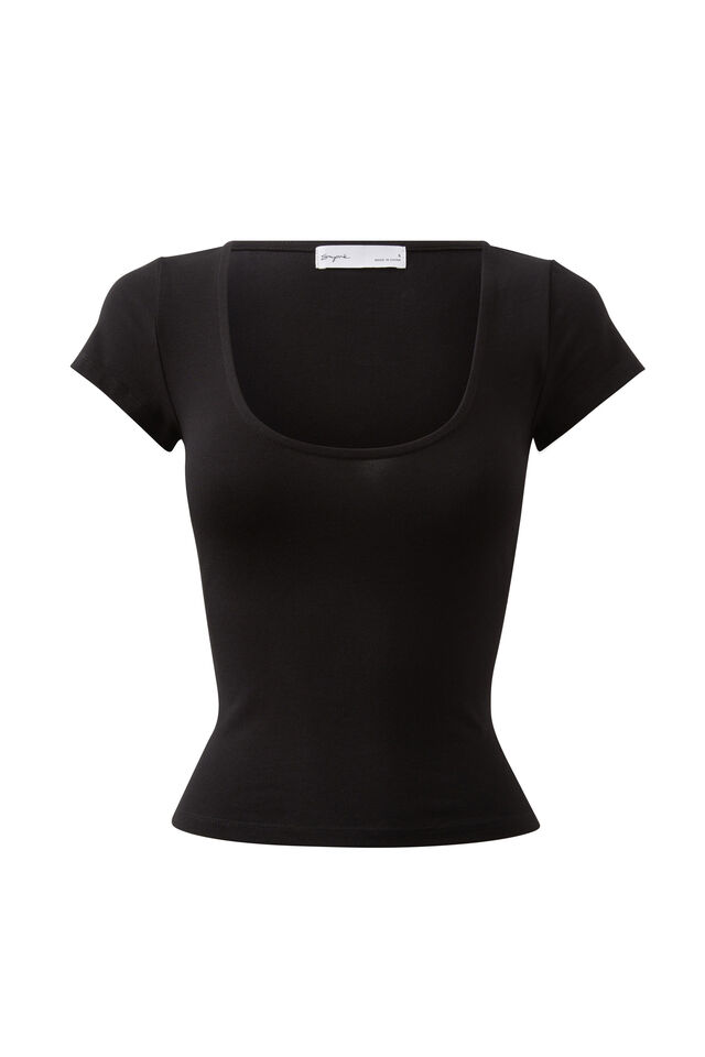 Giselle Scoop Neck Tee, BLACK