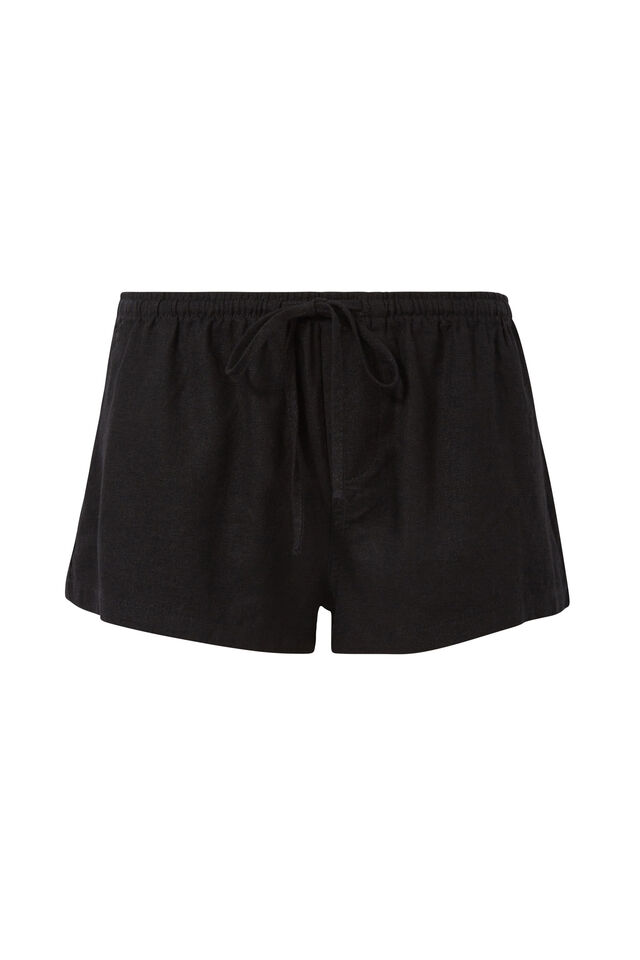 Henley Relaxed Linen Short, BLACK