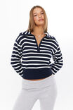 Jacqui Quarter Zip Knit Jumper, MERINGUE WHITE/NAVY LEAGUE - alternate image 1