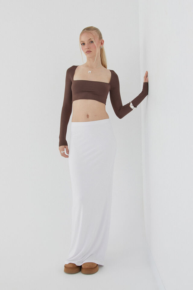 Soft Hipster Maxi Skirt, WHITE