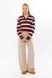 Blair Cropped Rugby Knit Jumper, DARK PLUM STRIPE - alternate image 2