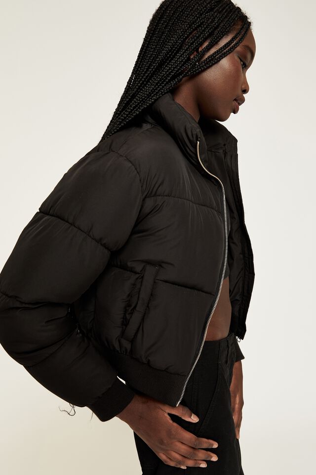 Recycled Cropped Puffer, BLACK