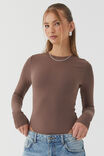Luxe Long Sleeve Bodysuit, BROWN CAROB - alternate image 1