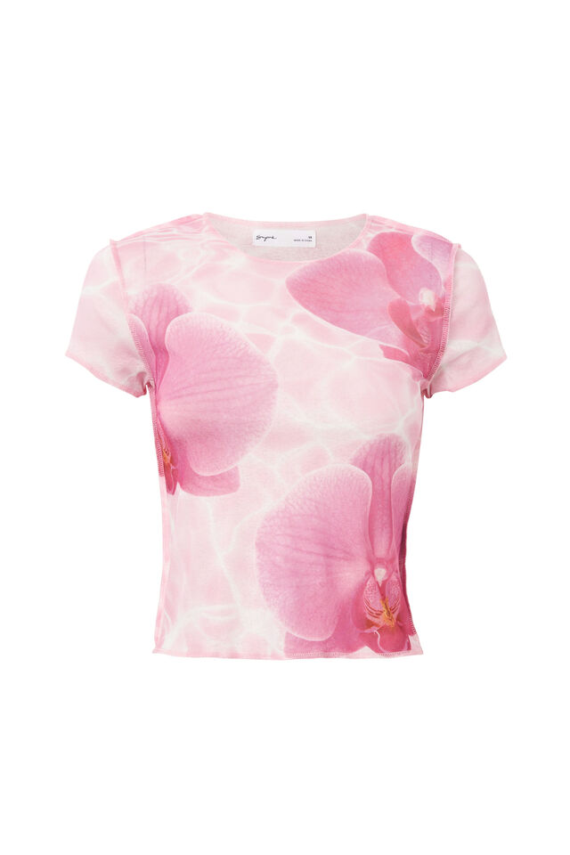 Raw Mesh Graphic T Shirt, PINK/ORCHID