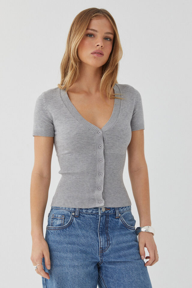 Stella Short Sleeve Knit, GREY MARLE