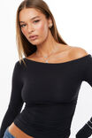 Soft Long Sleeve Off Shoulder Top, BLACK - alternate image 4