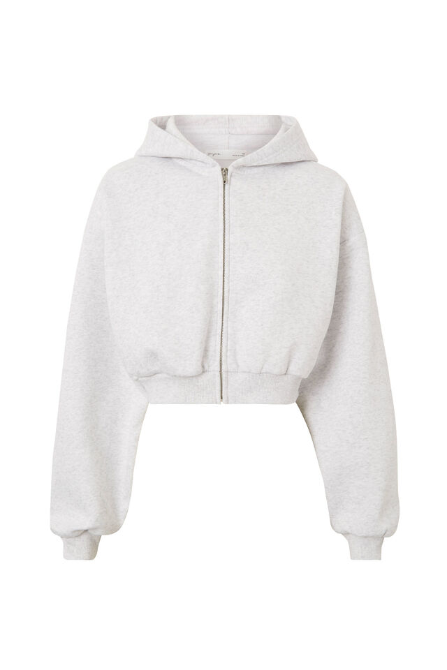 Jolie Cropped Zip Through Hoodie, LIGHT GREY MARLE