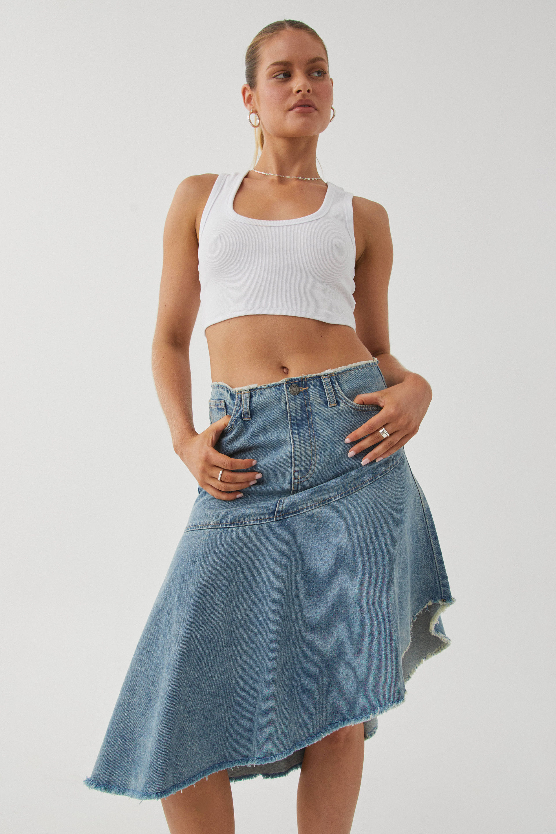 Denim midi deals skirt 01