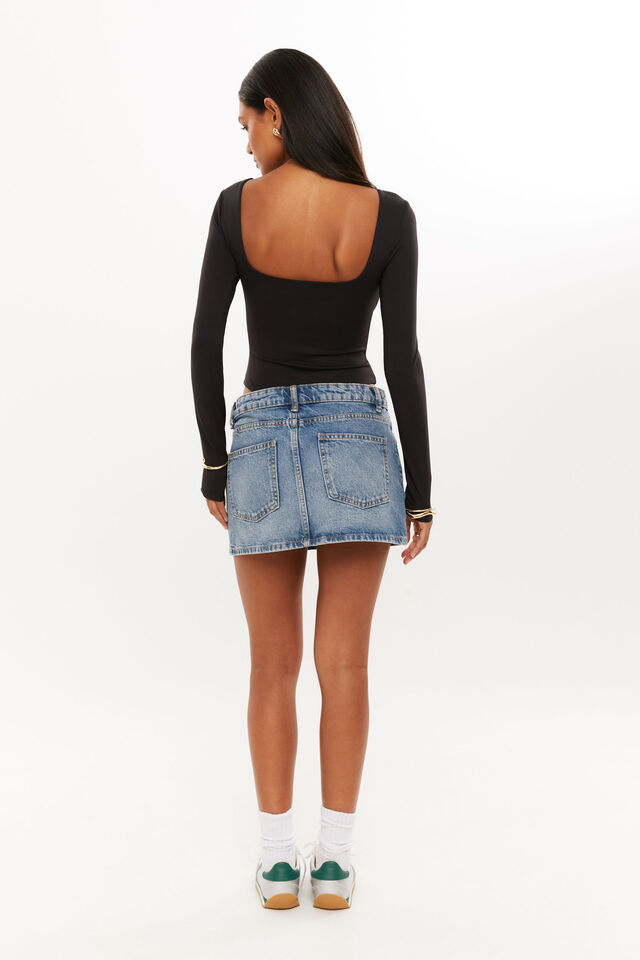 Luxe Square Neck Long Sleeve Bodysuit, BLACK