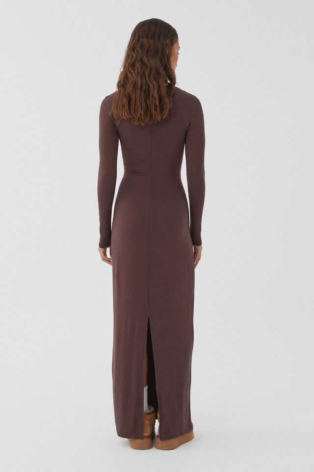 Soft Long Sleeve Maxi Dress, ESPRESSO BROWN