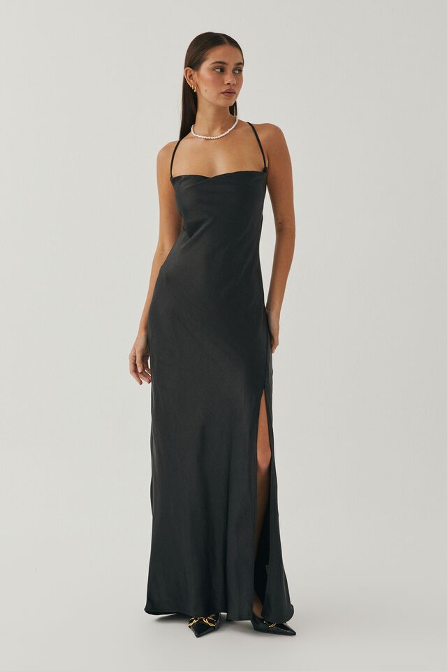 Caitlyn Cowl Neck Formal Dress, BLACK
