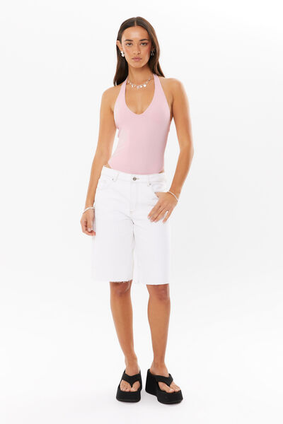 Low Rise Denim Jort, WHITE
