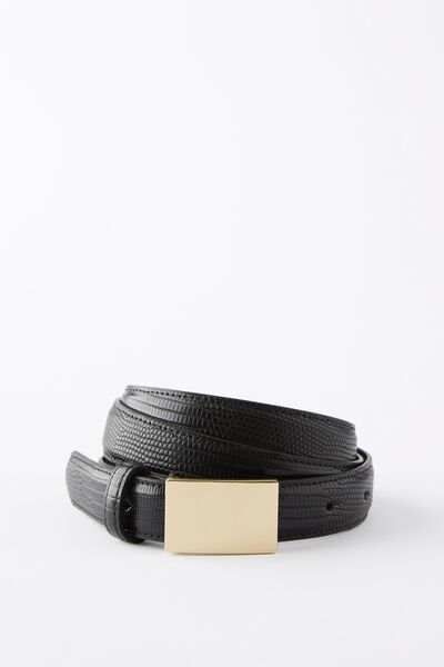 Sloane Plate Buckle Belt, BLACK/GOLD