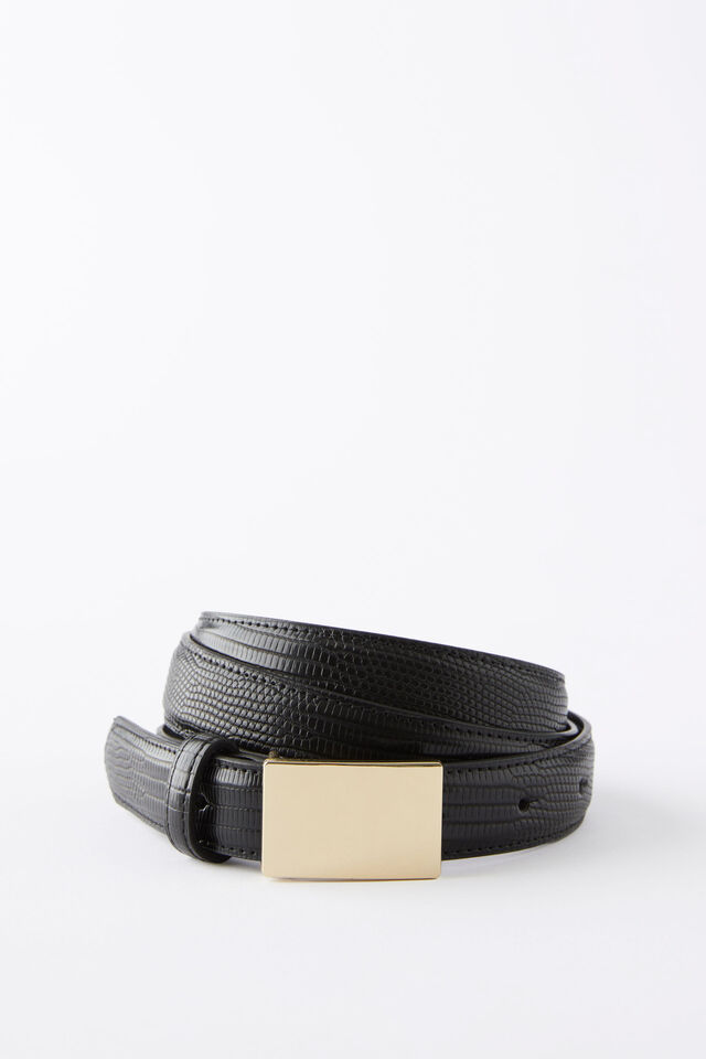 Sloane Plate Buckle Belt, BLACK/GOLD