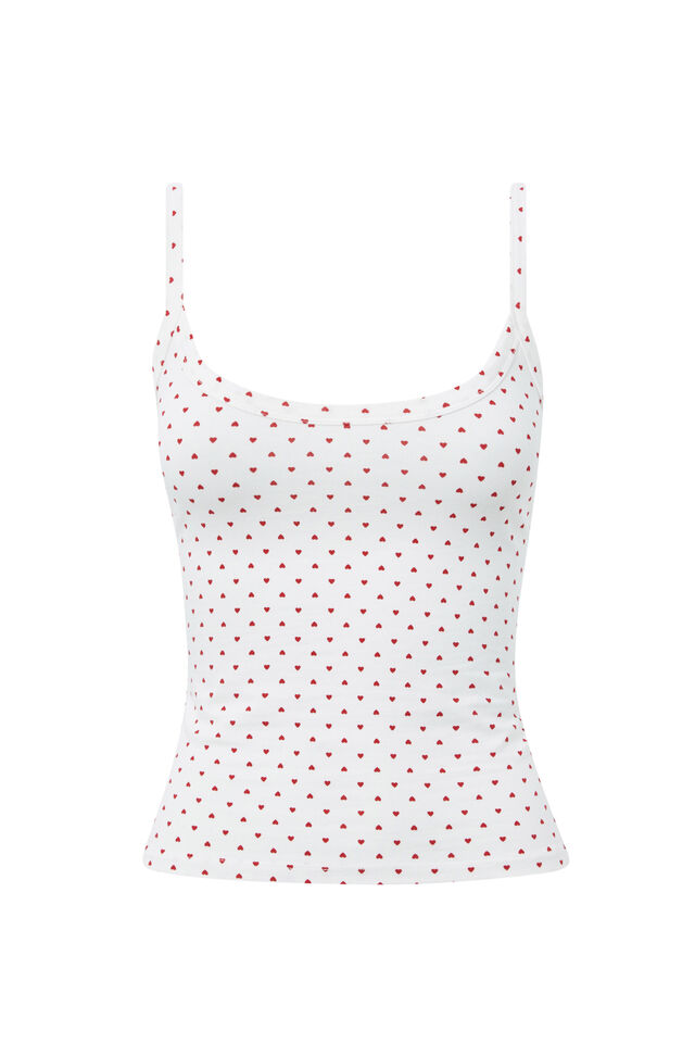 Kiki Scoop Neck Tank, MICRO HEART WHITE RED