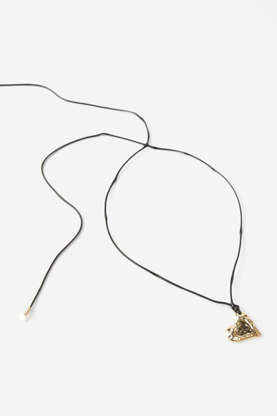 Cord Pendent Necklace, GOLD & BLACK/HEART
