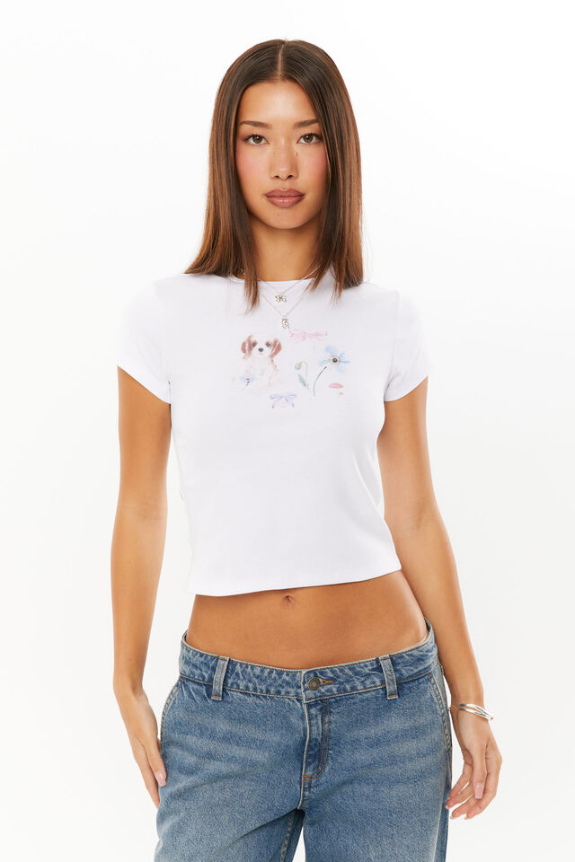 Harlow Graphic T Shirt, WHITE/PUPPY GARDEN