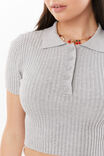 Shani Short Sleeve Knit Polo, GREY MARLE - alternate image 4