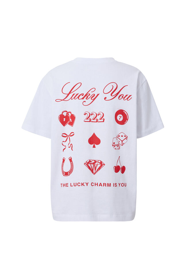 Oversized Graphic Tee, WHITE/LUCKY YOU