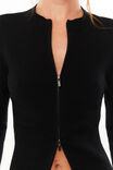 Shelby Zip Through Crew Neck Jumper, BLACK - alternate image 4