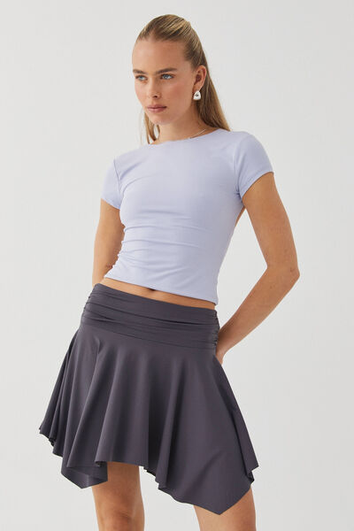 Luxe Hanky Hem Mini Skirt, GUNMETAL