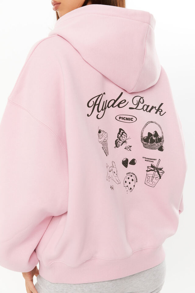 Ella Oversized Fleece Hoodie, JASMINE PINK/HYDE PARK PICNIC