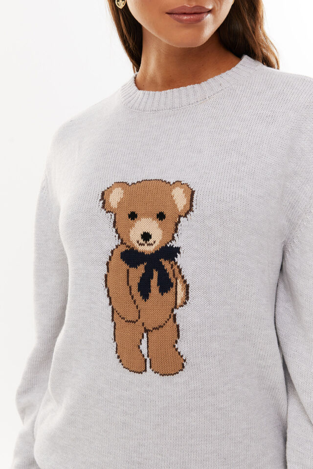 Bambie Crew Jumper, GREY MARLE/TEDDY BOW