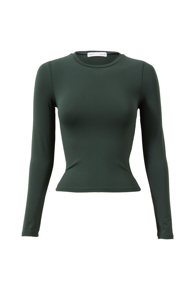 Luxe Long Sleeve Longline Tee, COLLEGE GREEN