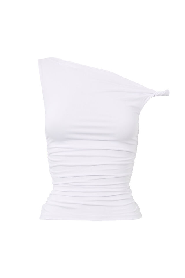 Luxe Bree Ruched Twist Top, WHITE