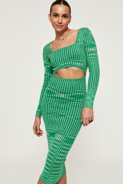 Steely Long Sleeve Knit Midi Dress, APPLE GREEN SPACEDYE