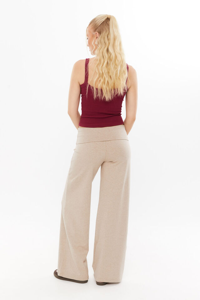 Fold Back Wide Leg Pant, OAT MARLE
