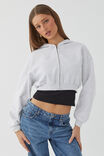 Jolie Cropped Zip Through Hoodie, LIGHT GREY MARLE - alternate image 1