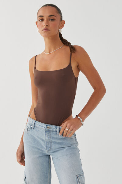 Light Luxe Strappy Bodysuit, HOT CHOCOLATE