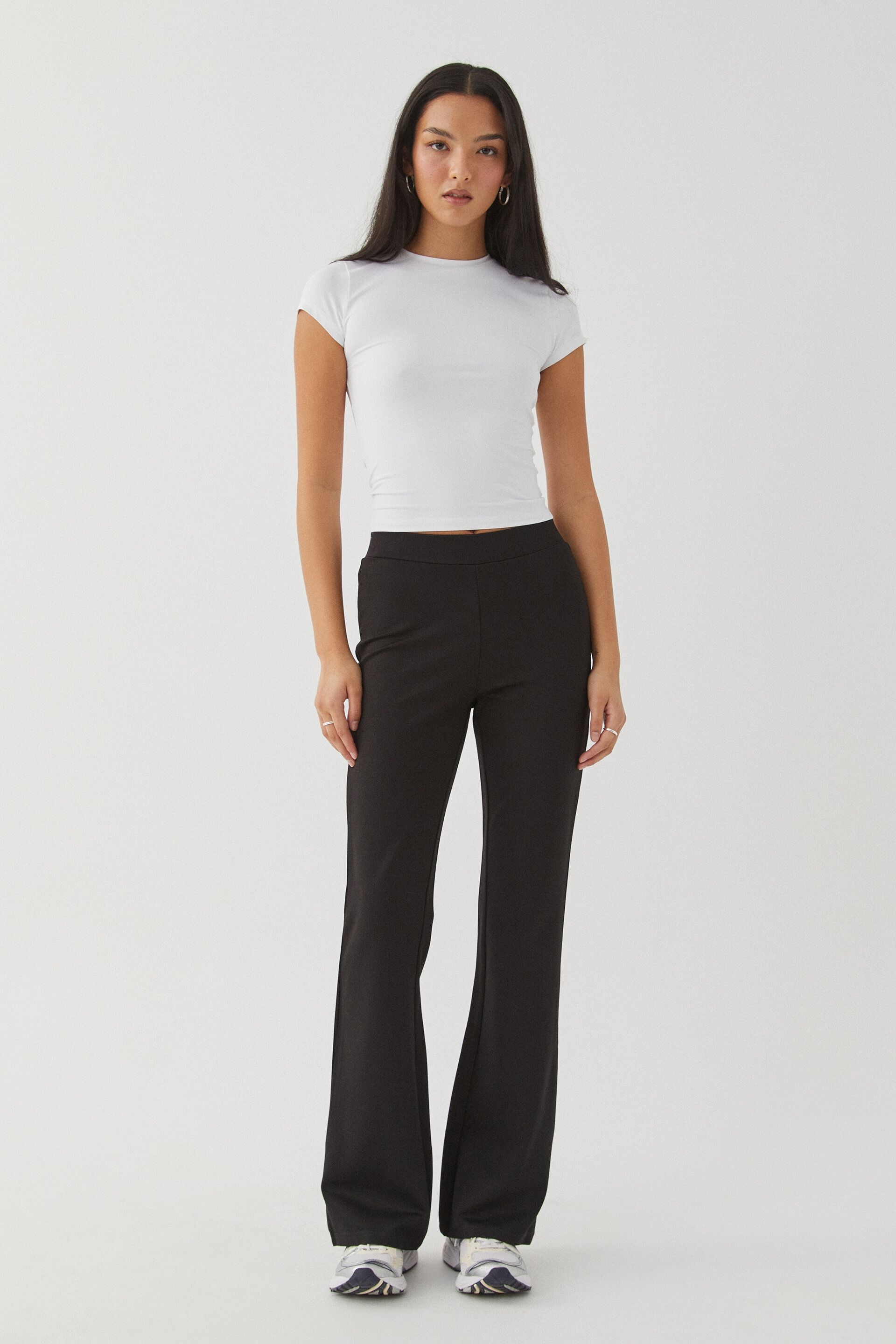 Black Pull On Ponte Flare Pants With Elastic · Filly Flair