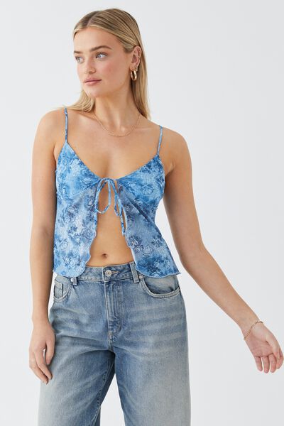 Camille Tie Front Top, ROSE PAISLEY PERIWINKLE