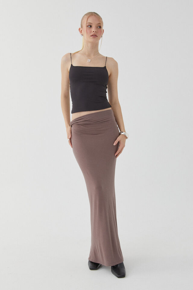 Soft Twist Maxi Skirt, BROWN CAROB