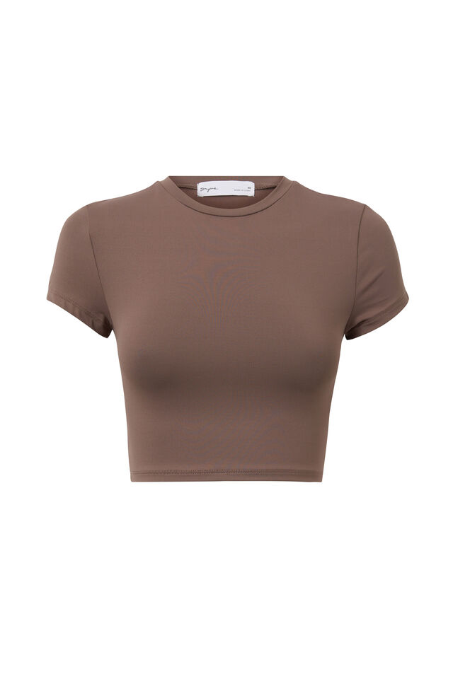 Luxe Cropped Short Sleeve Top, BROWN CAROB