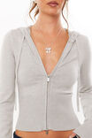 Katie Zip Through Knit Hoodie, GREY MARLE - alternate image 4