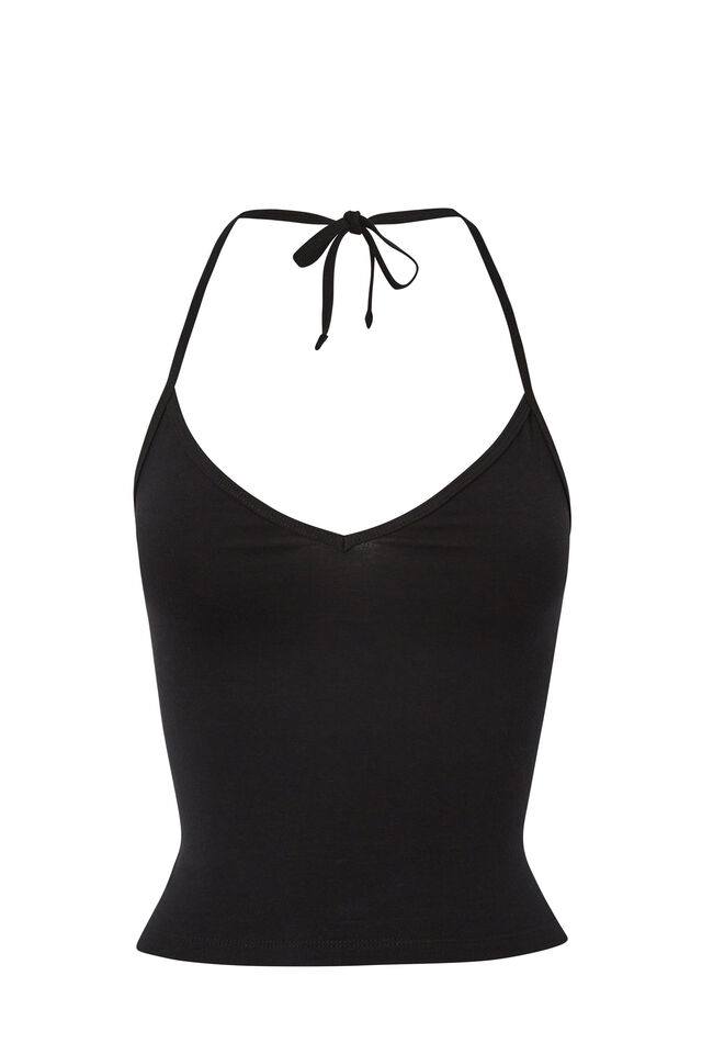 Khloe V Neck Halter Top, BLACK