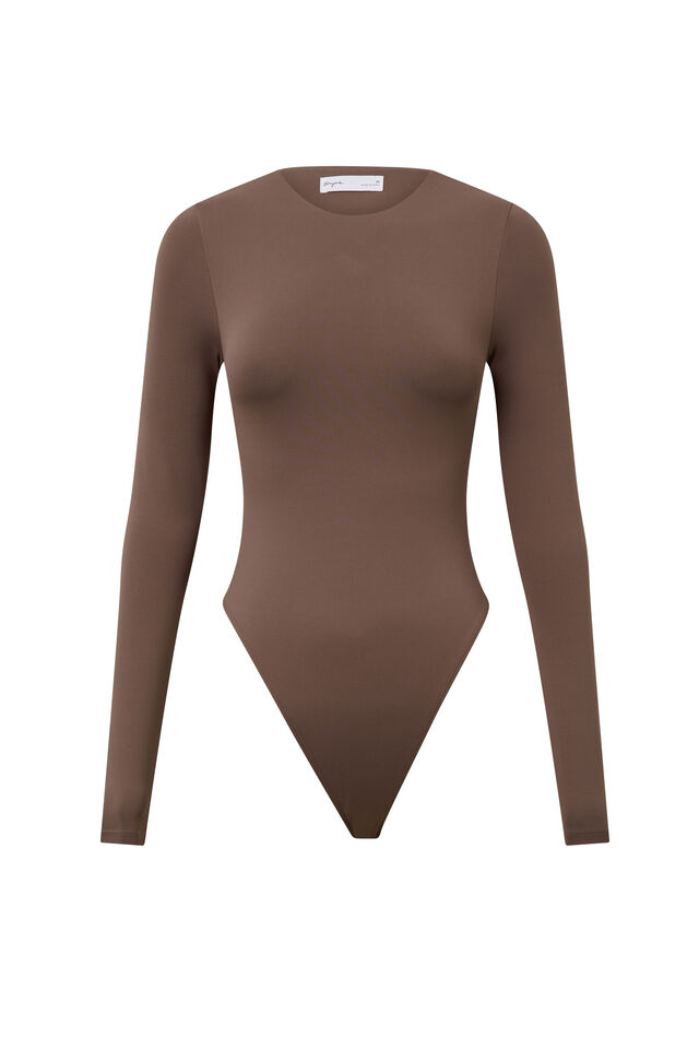 Luxe Long Sleeve Bodysuit, BROWN CAROB