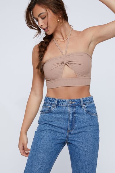 Yvette Cut Out Front Rib Top, DESERT TAUPE