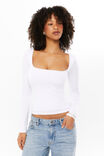 Elodie Square Neck Long Sleeve Top, WHITE - alternate image 1