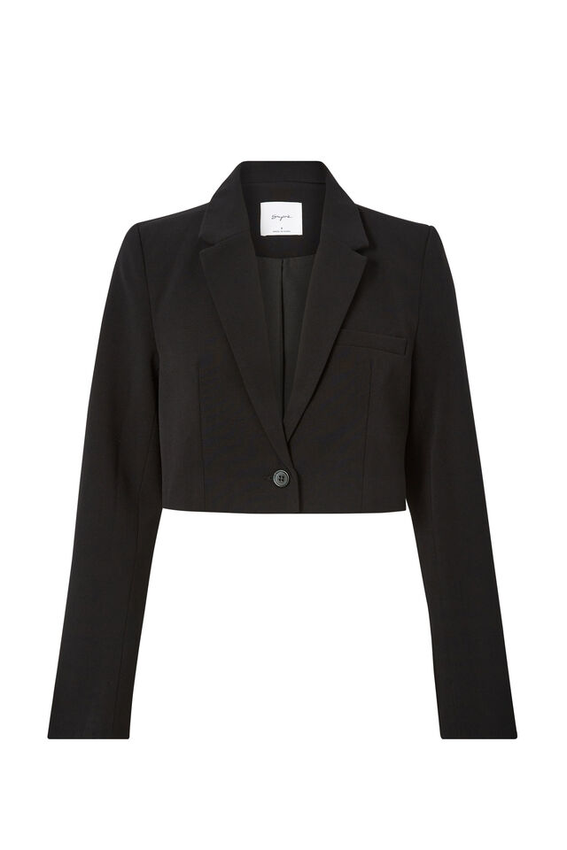 Carli Cropped Blazer, BLACK