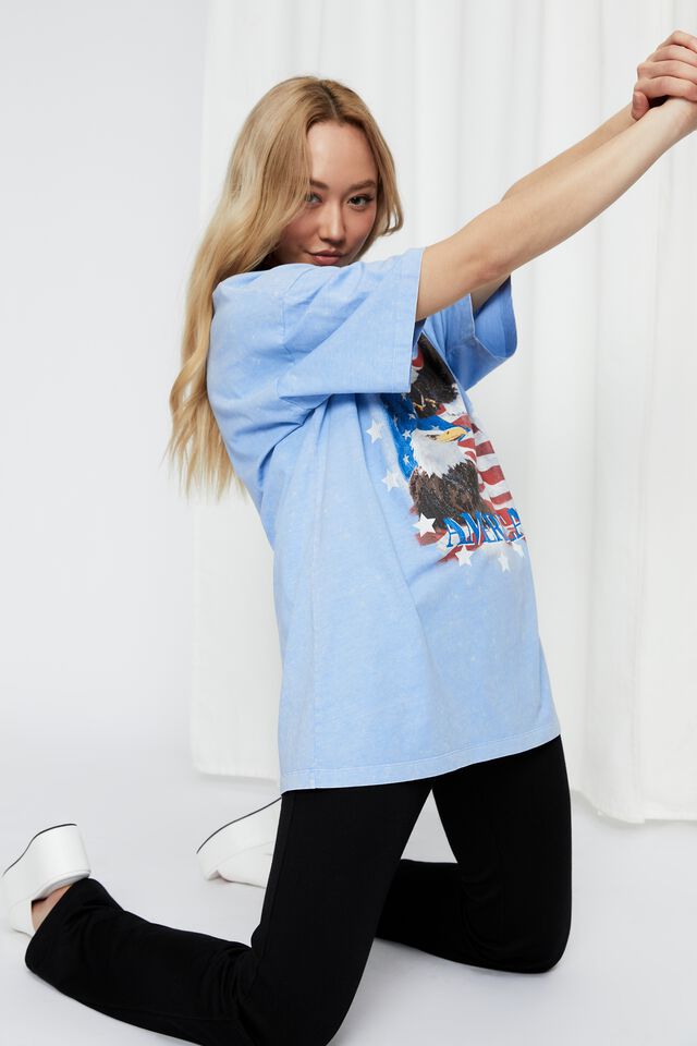 Camryn Oversized Printed T Shirt, ACID WASH LOTUS BLUE/USA EAGLES
