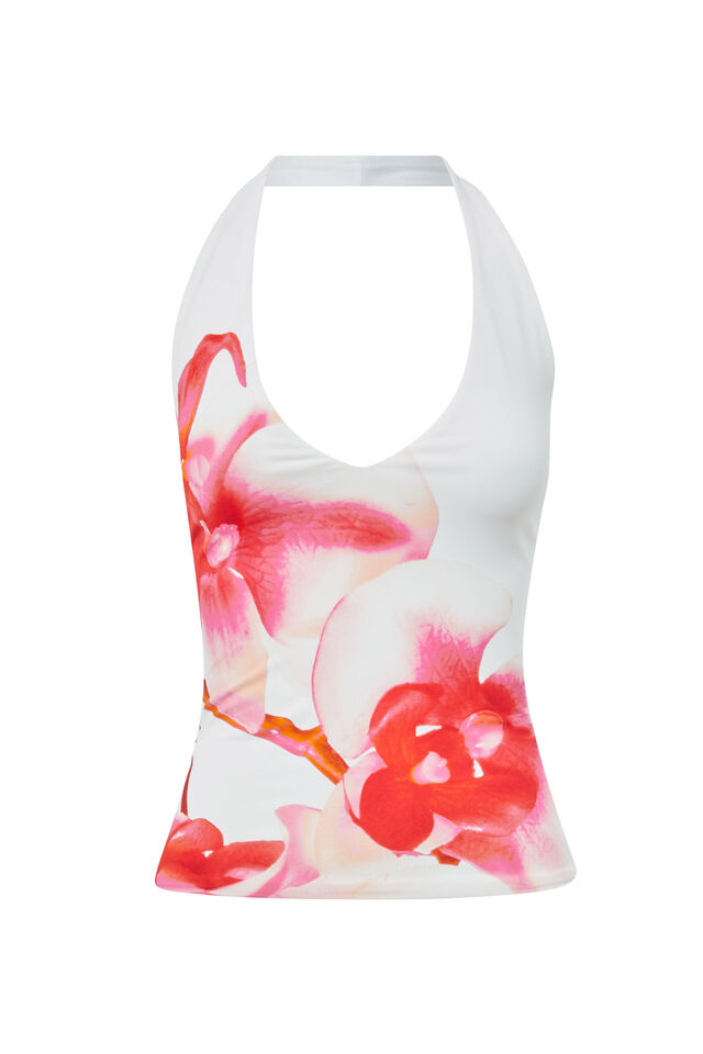 Luxe Halter Top, WHITE/ORCHID BLUR